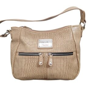 Nicole by Nicole Miller Tan Croc Embossed Shoulder Bag Faux Leather Handbag